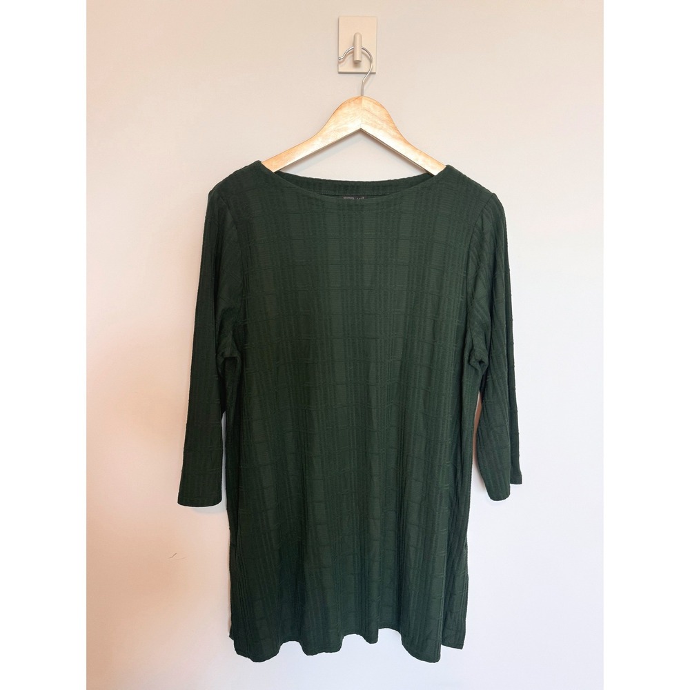J. JILL | Tunic Top Women Large Green Textured Knit 3/4 Sleeve Wearever